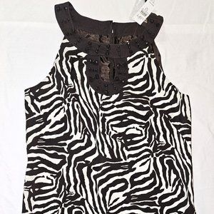 Ann Taylor Loft Zebra Print Zip-Up Dress With Beads Around Neck 12